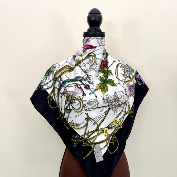 New Gucci Silk Wrap Logo Flora Infinity Print White Multicolor Unisex Scarf - Picture 3 of 16